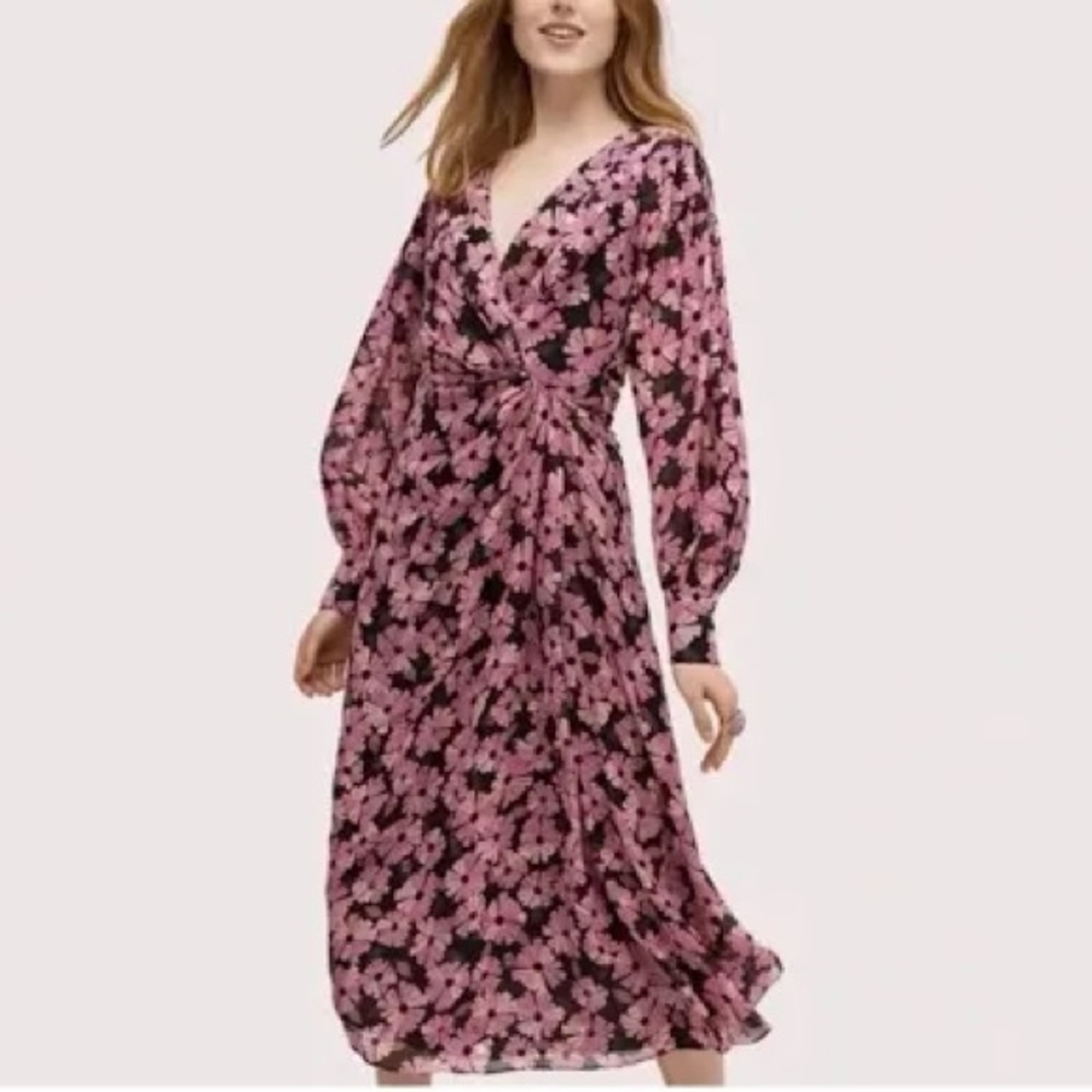 NWOT kate spade Pink Floral Long-Sleeve Twist Maxi Dress